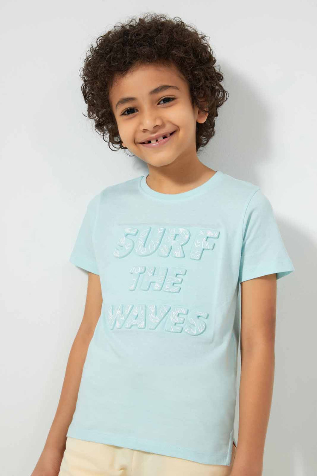 Redtag-Green-Wave-Print-T-Shirt-Graphic-T-Shirts-Boys-2 to 8 Years