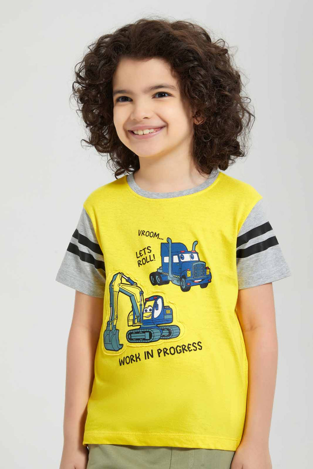 Redtag-Yellow-Truck-Print-T-Shirt-Graphic-T-Shirts-Boys-2 to 8 Years