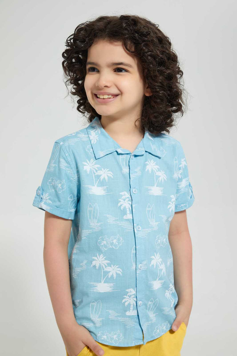 Redtag-Blue-Hawaiian-Short-Sleeve-Shirt-Casual-Shirts-Boys-2 to 8 Years