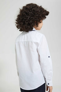 Redtag-White-Knitted-Collar-Fs-Shirt-Casual-Shirts-Boys-2 to 8 Years