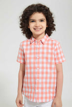 Load image into Gallery viewer, Redtag-Orange-Check-Ss-Shirt-Casual-Shirts-Boys-2 to 8 Years
