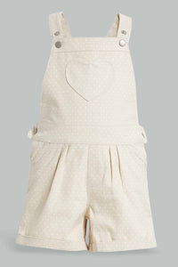 Redtag-Beige-Aop-Dungaree-Shorts-Set-Category:Sets,-Colour:Beige,-Filter:Infant-Girls-(3-to-24-Mths),-ING-Sets,-New-In,-New-In-ING,-Non-Sale,-S22D,-Section:Kidswear-Infant-Girls-3 to 24 Months