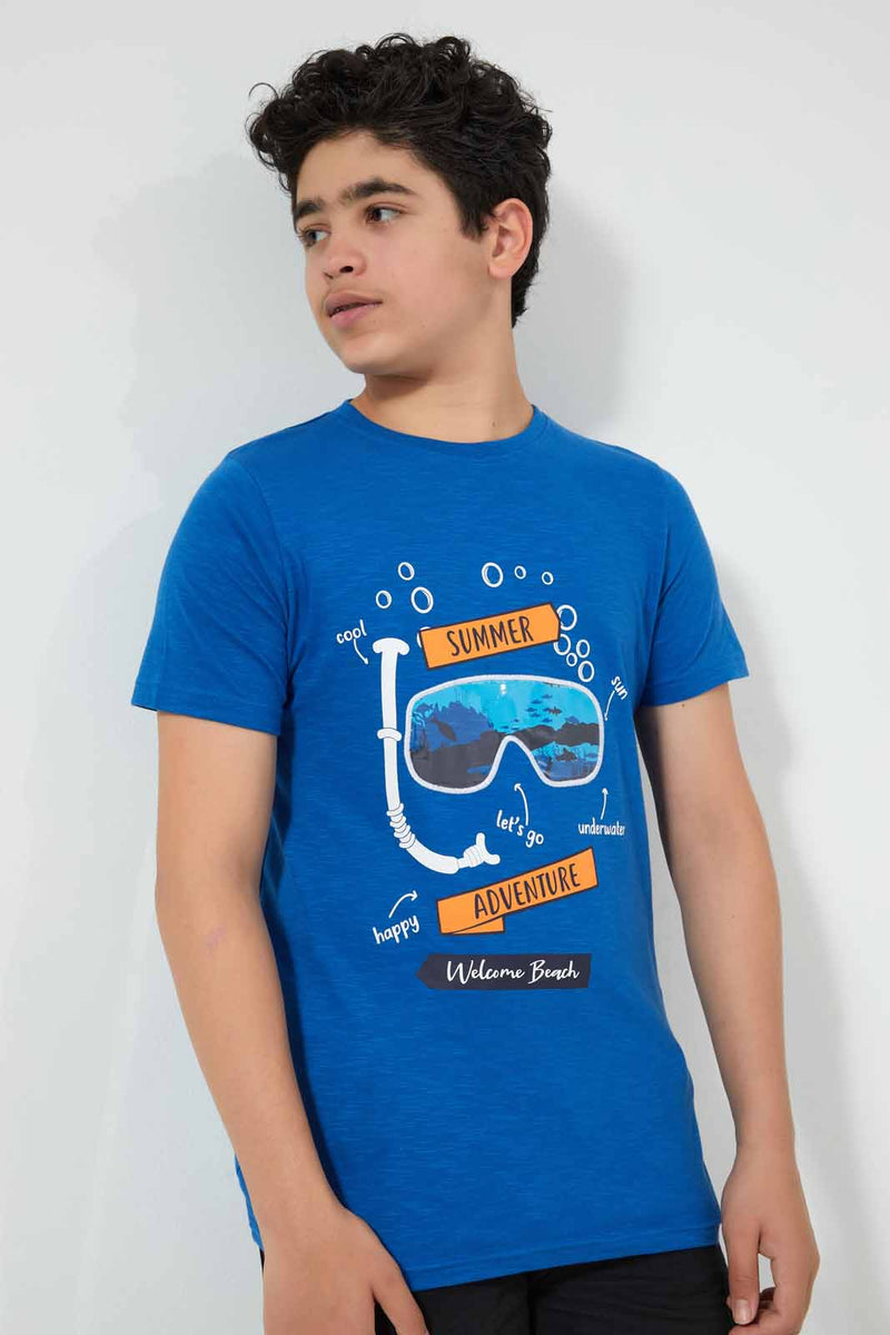 Redtag-Blue-Adventure-Tee-Graphic-T-Shirts-Senior-Boys-9 to 14 Years