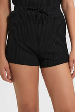 تنزيل الصورة على معرض الصور، Redtag-Black-Rib-Shorts-Loungewear-Shorts-Women&#39;s-
