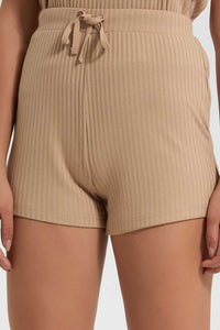 Redtag-Brown-Rib-Shorts-Loungewear-Shorts-Women's-