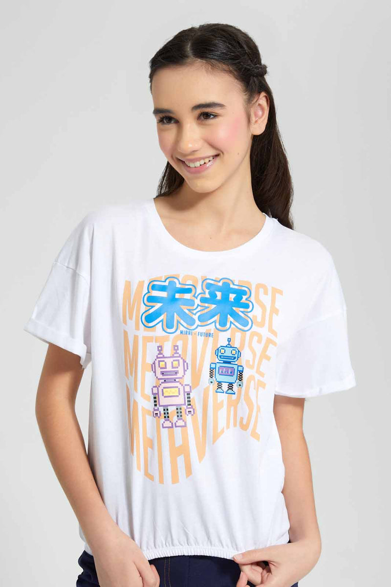 Redtag-White-Casual-T-Shirt-Category:T-Shirts,-Colour:White,-Filter:Senior-Girls-(9-to-14-Yrs),-GSR-T-Shirts,-New-In,-New-In-GSR,-Non-Sale,-S22D,-Section:Kidswear,-TBL-Senior-Girls-9 to 14 Years