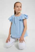 تنزيل الصورة على معرض الصور، Redtag-Blue-Button-Front-Blouse-Blouses-Girls-2 to 8 Years
