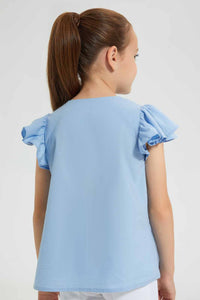 Redtag-Blue-Button-Front-Blouse-Blouses-Girls-2 to 8 Years