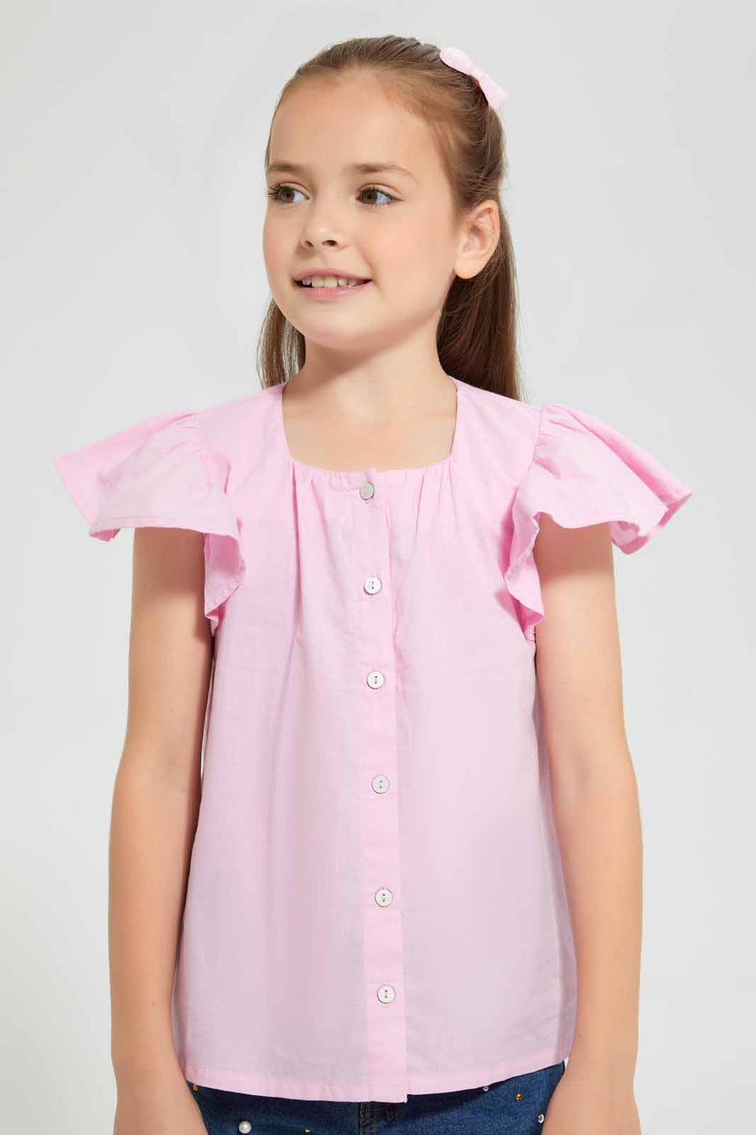 Redtag-Pink-Button-Front-Blouse-Blouses-Girls-2 to 8 Years