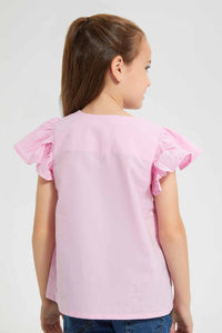 Redtag-Pink-Button-Front-Blouse-Blouses-Girls-2 to 8 Years