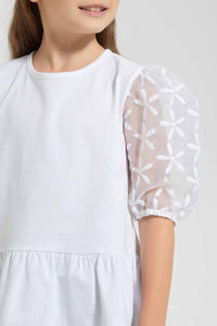 Redtag-White-Lace-Sleeve-Blouse-Blouses-Girls-2 to 8 Years