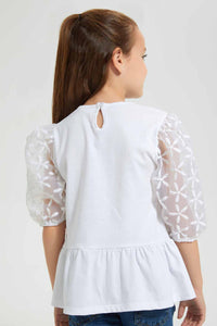 Redtag-White-Lace-Sleeve-Blouse-Blouses-Girls-2 to 8 Years