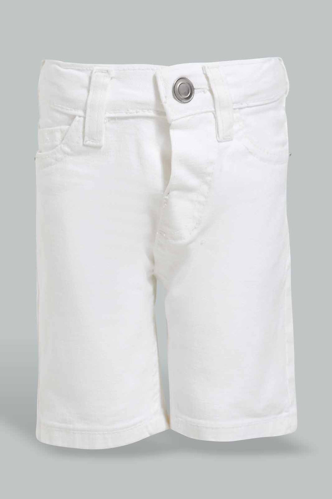 Redtag-White-Color-Denim-Short-Denim-Shorts-Infant-Boys-3 to 24 Months