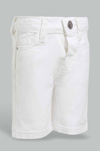 Redtag-White-Color-Denim-Short-Denim-Shorts-Infant-Boys-3 to 24 Months