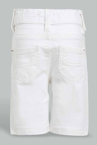 Redtag-White-Color-Denim-Short-Denim-Shorts-Infant-Boys-3 to 24 Months