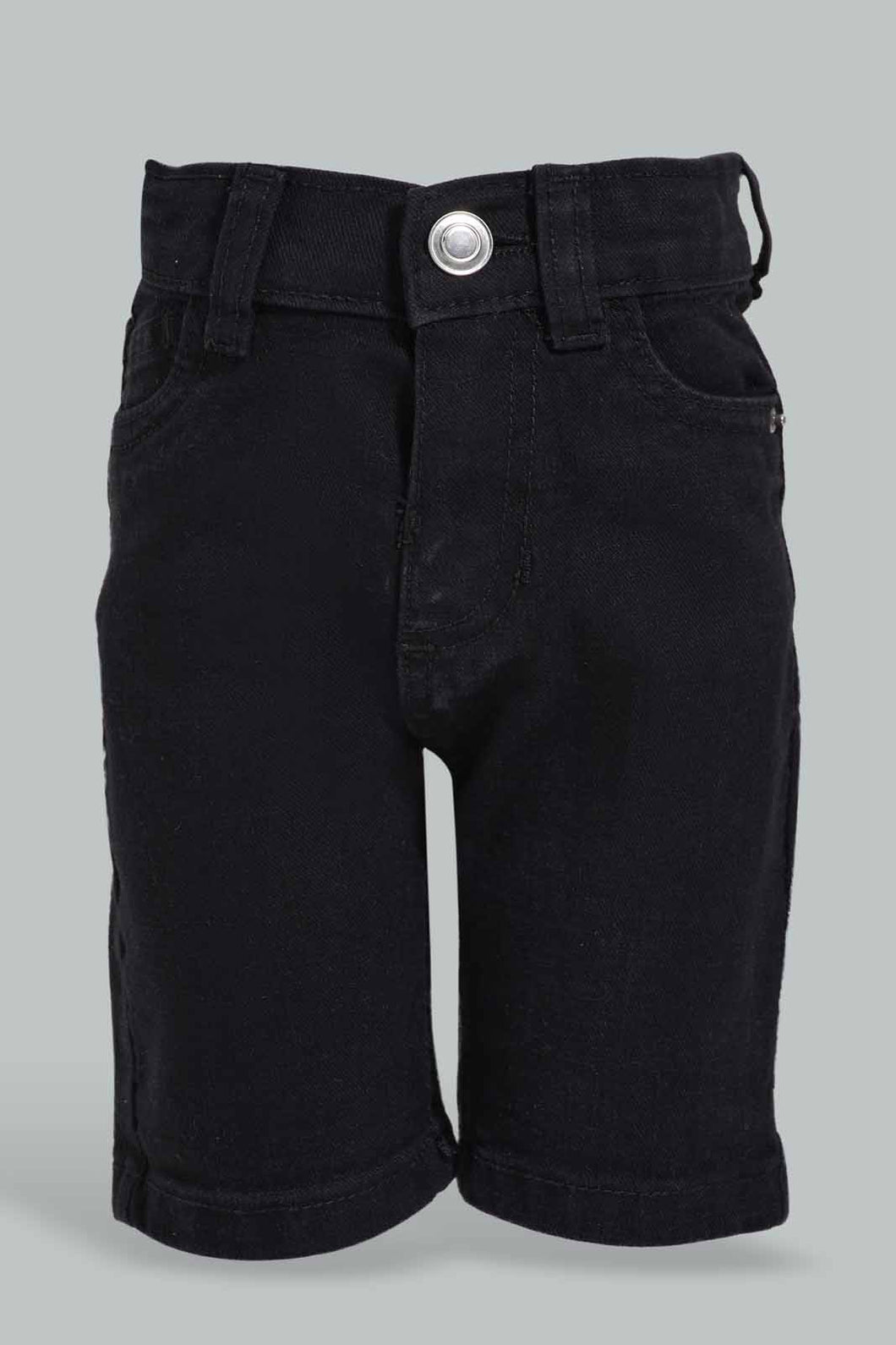 Redtag-Black-Color-Denim-Short-Denim-Shorts-Infant-Boys-3 to 24 Months
