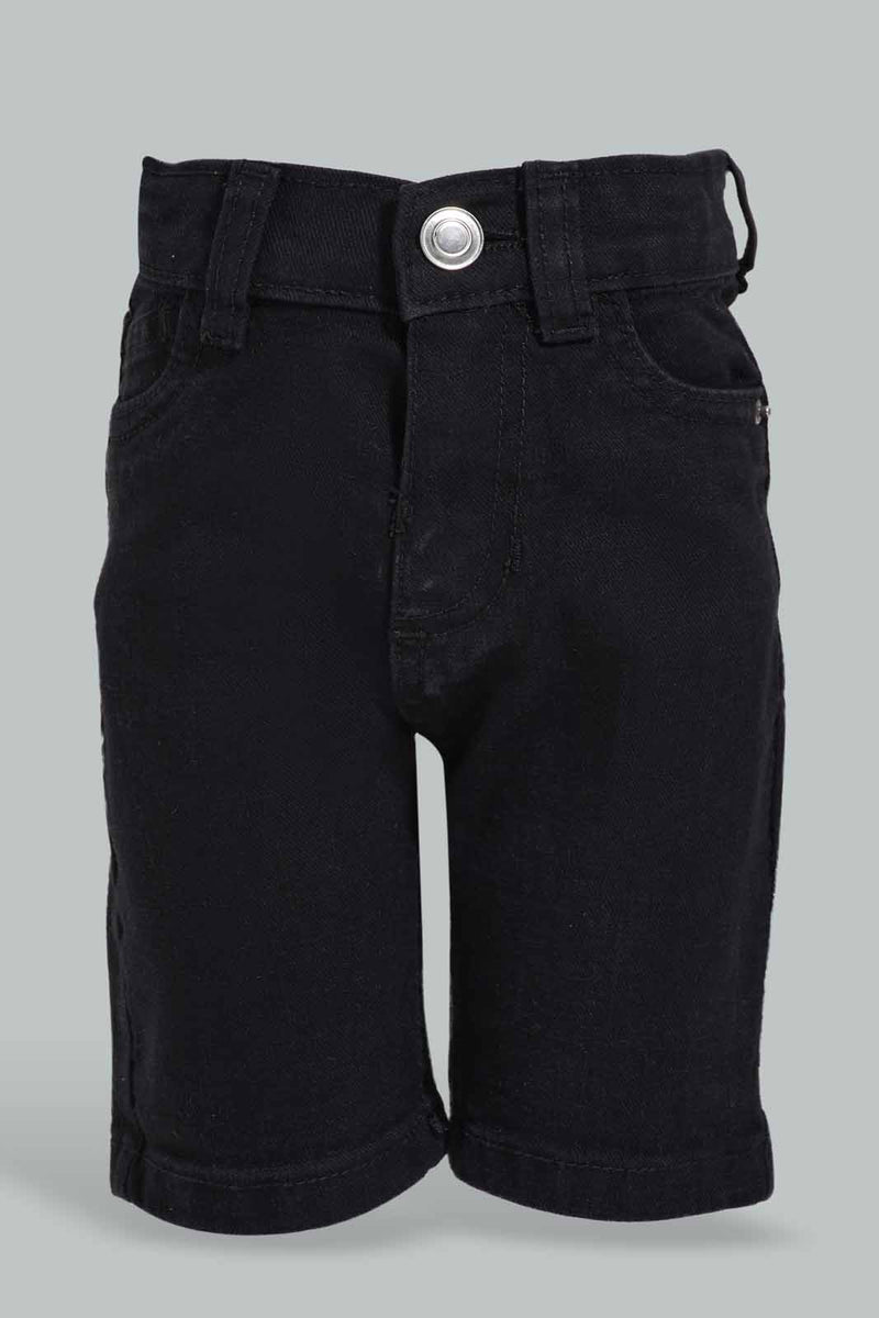 Redtag-Black-Color-Denim-Short-Denim-Shorts-Infant-Boys-3 to 24 Months