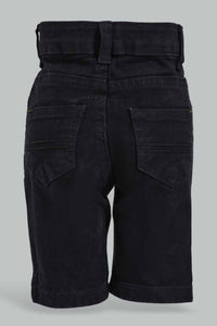 Redtag-Black-Color-Denim-Short-Denim-Shorts-Infant-Boys-3 to 24 Months