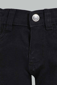 Redtag-Black-Color-Denim-Short-Denim-Shorts-Infant-Boys-3 to 24 Months