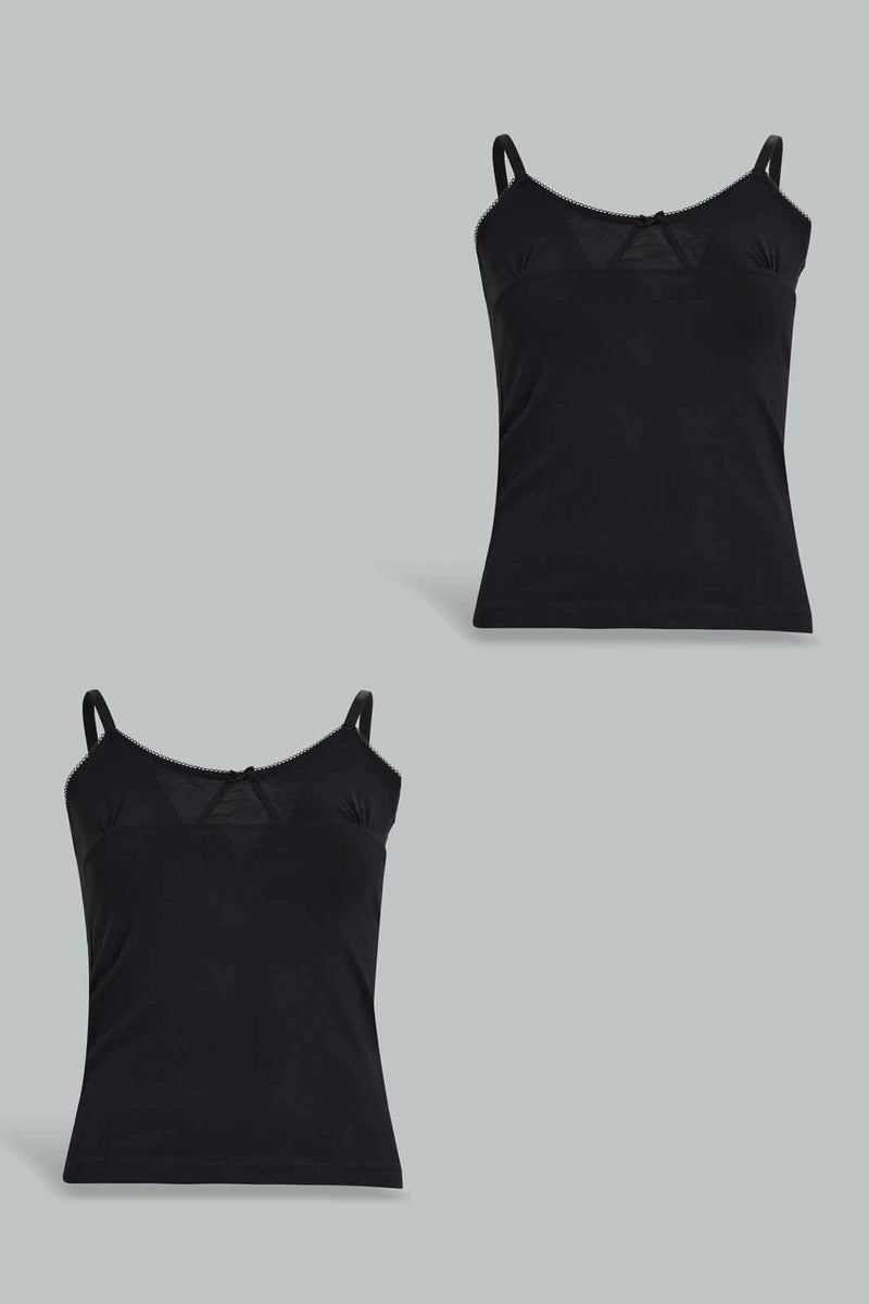 Redtag-Black-X-Black-Vest-(2Pack)-Vests-Senior-Girls-9 to 14 Years