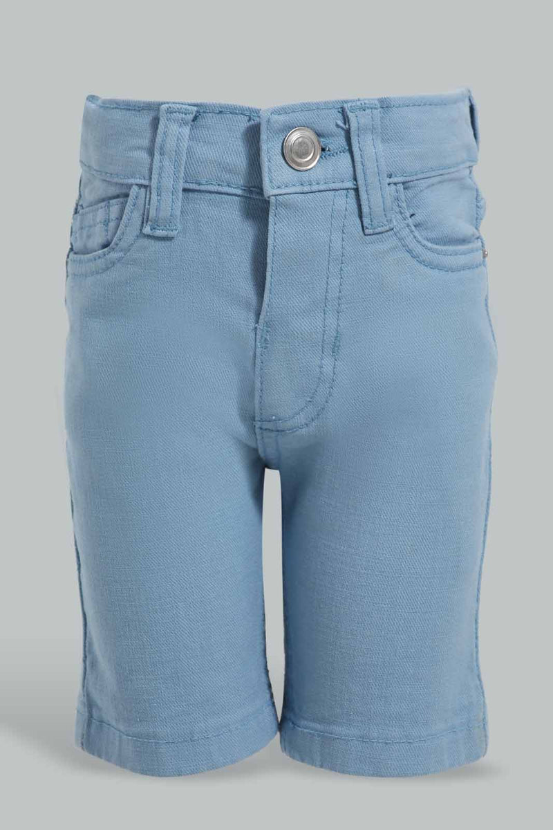 Redtag-Blue-Color-Denim-Short-Denim-Shorts-Infant-Boys-3 to 24 Months