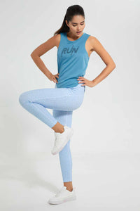 Blue All-Over Print Active Pant