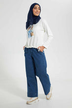 تنزيل الصورة على معرض الصور، Redtag-Blue-Wide-Leg-Denims-Jeans-Wide-Fit-Women&#39;s-
