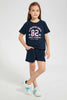 Redtag-Navy-Chest-Placement-Print-Set-Sets-Girls-2 to 8 Years