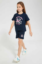 تنزيل الصورة على معرض الصور، Redtag-Navy-Chest-Placement-Print-Set-Sets-Girls-2 to 8 Years
