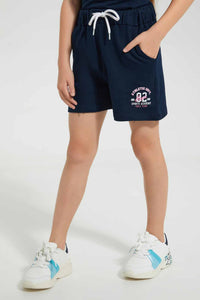 Redtag-Navy-Chest-Placement-Print-Set-Sets-Girls-2 to 8 Years