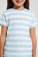 Load image into Gallery viewer, Redtag-Sky-Blue-Girls-Yarn-Dyed-Stripe-T-Shirt-Graphic-T-Shirts-Girls-2 to 8 Years
