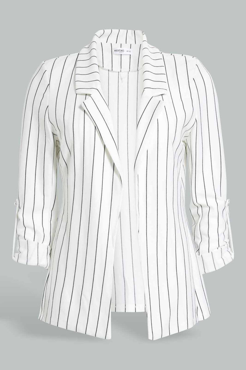 Redtag-White-Stripe-Rolled-Up-Sleeve-Jacket-Category:Jackets,-Colour:White,-Filter:Women's-Clothing,-New-In,-New-In-Women,-Non-Sale,-S22C,-Section:Women,-Women-Jackets-Women's-