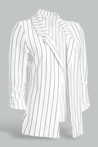 Redtag-White-Stripe-Rolled-Up-Sleeve-Jacket-Category:Jackets,-Colour:White,-Filter:Women's-Clothing,-New-In,-New-In-Women,-Non-Sale,-S22C,-Section:Women,-Women-Jackets-Women's-