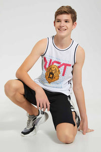 Redtag-White-Sleeveless-Vest-Tee-Plain-T-Shirts-Senior-Boys-9 to 14 Years