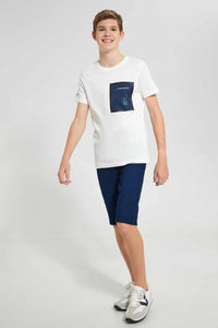 Redtag-White-Oversize-Heat-Seal-Patch-Tee-Plain-T-Shirts-Senior-Boys-9 to 14 Years