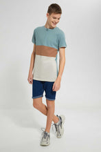 تنزيل الصورة على معرض الصور، Redtag-Blue-Color-Block-Zip-Placket-Tee-Striped-T-Shirts-Senior-Boys-9 to 14 Years
