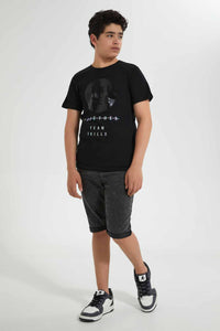 Redtag-Black-Reflective-Beyound-Tee-Graphic-T-Shirts-Senior-Boys-9 to 14 Years