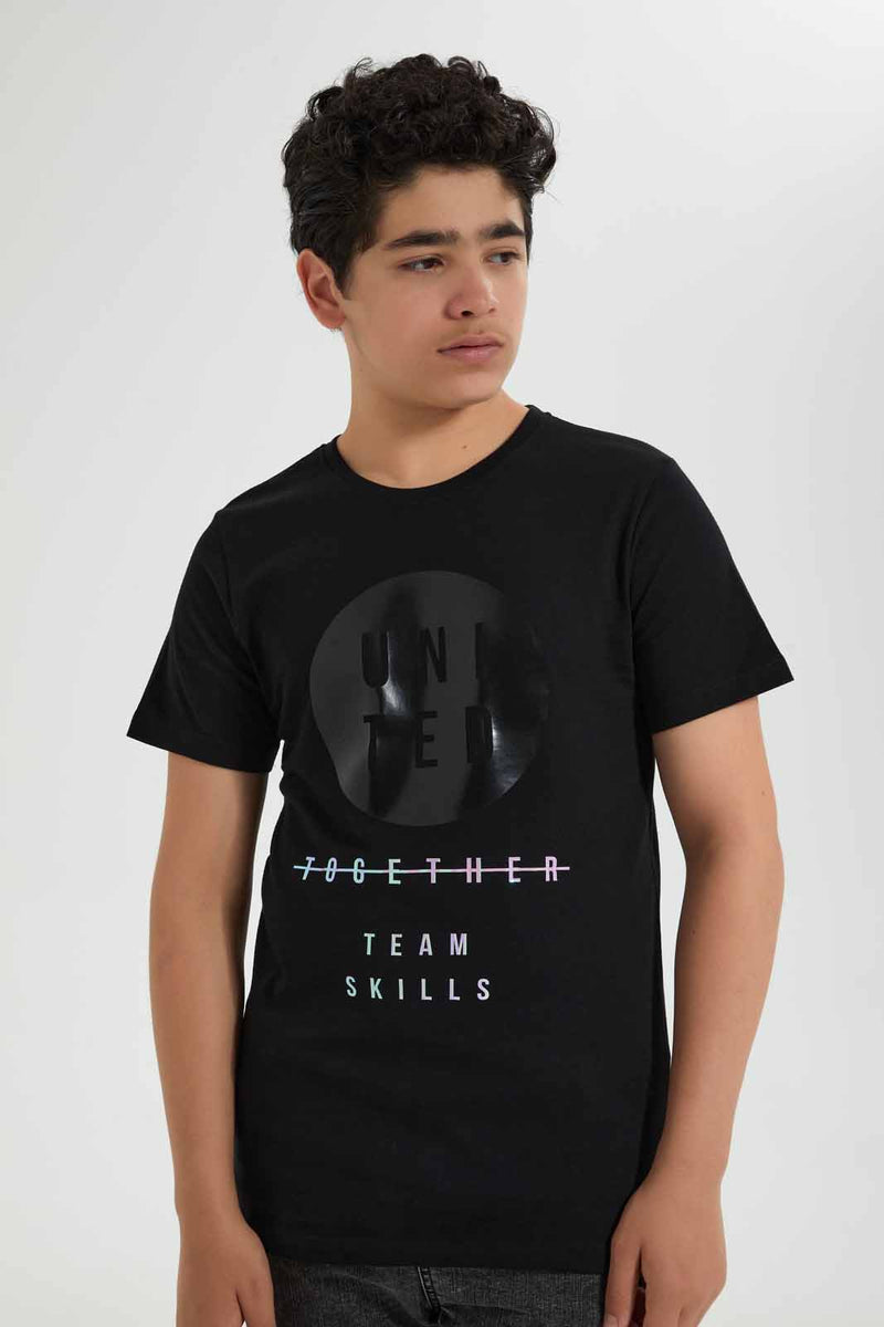 Redtag-Black-Reflective-Beyound-Tee-Graphic-T-Shirts-Senior-Boys-9 to 14 Years