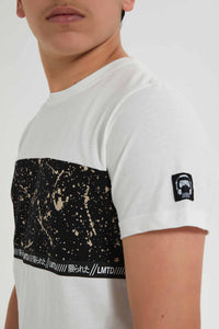 Redtag-Off-White-Marble-Cut-&-Sew-Tee-Graphic-T-Shirts-Senior-Boys-9 to 14 Years
