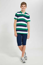 Load image into Gallery viewer, Redtag-Navy/Green/White-Stripe-Polo-Tee-Polo-Shirts-Senior-Boys-9 to 14 Years
