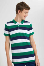 Load image into Gallery viewer, Redtag-Navy/Green/White-Stripe-Polo-Tee-Polo-Shirts-Senior-Boys-9 to 14 Years
