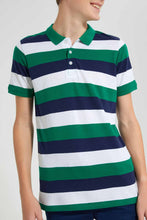 Load image into Gallery viewer, Redtag-Navy/Green/White-Stripe-Polo-Tee-Polo-Shirts-Senior-Boys-9 to 14 Years
