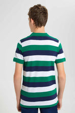 Load image into Gallery viewer, Redtag-Navy/Green/White-Stripe-Polo-Tee-Polo-Shirts-Senior-Boys-9 to 14 Years
