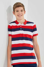 Load image into Gallery viewer, Redtag-Navy/Red/White-Stripe-Polo-Tee-Polo-Shirts-Senior-Boys-9 to 14 Years
