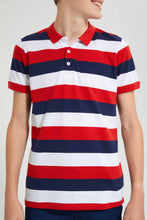 Load image into Gallery viewer, Redtag-Navy/Red/White-Stripe-Polo-Tee-Polo-Shirts-Senior-Boys-9 to 14 Years
