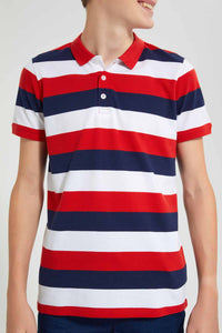 Redtag-Navy/Red/White-Stripe-Polo-Tee-Polo-Shirts-Senior-Boys-9 to 14 Years