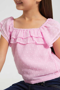 Redtag-Pink-Raffle-Top-Blouses-Girls-2 to 8 Years