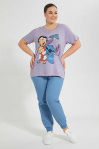 Redtag-Purple-Lilo-And-Stitch-T-Shirt-Graphic-T-Shirts-Women's-