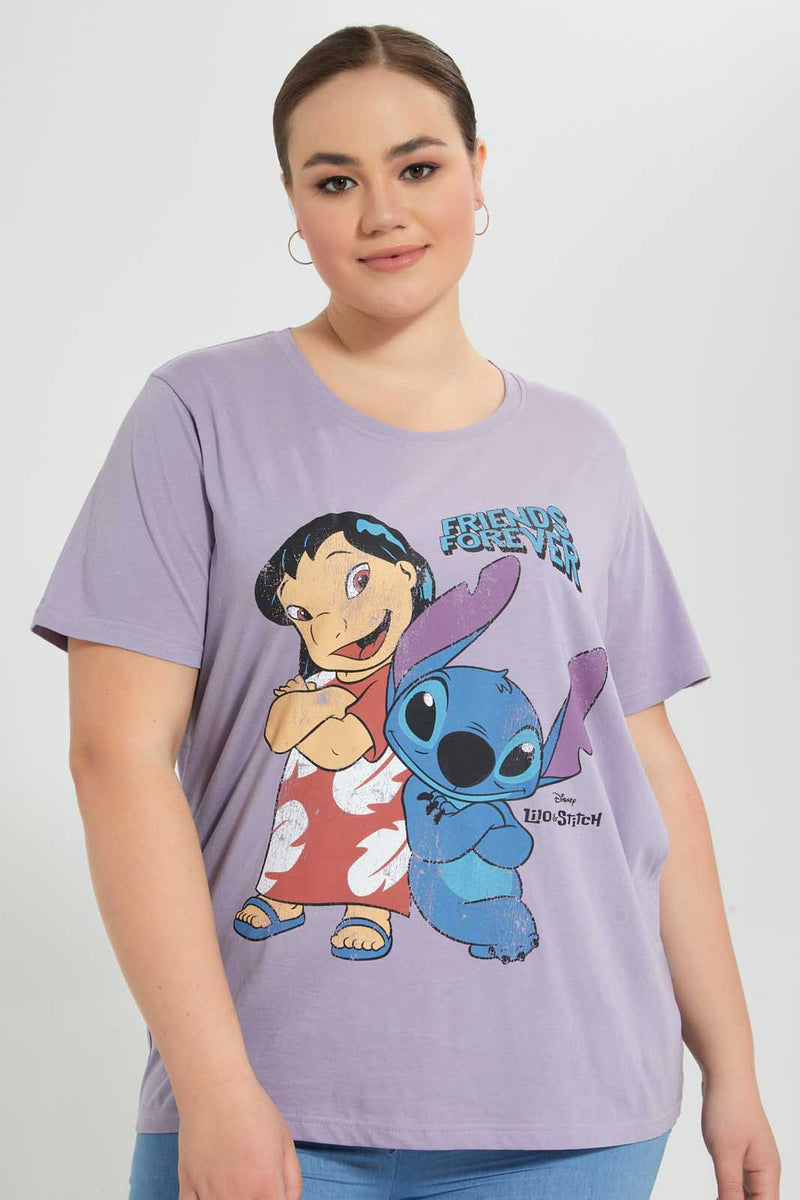 Redtag-Purple-Lilo-And-Stitch-T-Shirt-Graphic-T-Shirts-Women's-