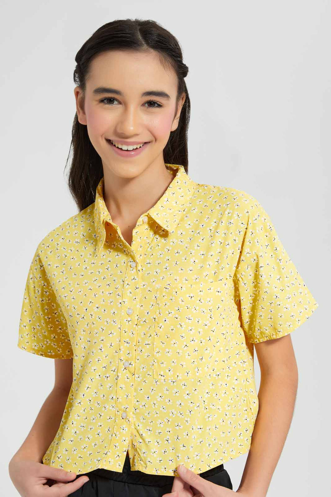Redtag-Assorted-Yellow-Ditsy-Print-Crop-Shirt-Category:Blouses,-Colour:Assorted,-Filter:Senior-Girls-(9-to-14-Yrs),-GSR-Blouses,-New-In,-New-In-GSR,-Non-Sale,-S22D,-Section:Kidswear,-TBL-Senior-Girls-9 to 14 Years